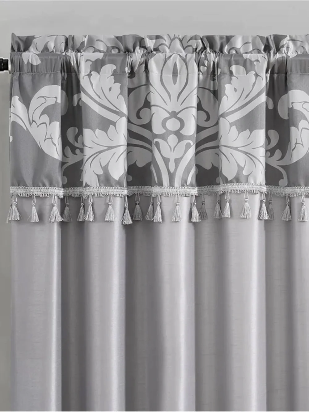 Elegant Gray Tassel Top Window Curtain Panel Set